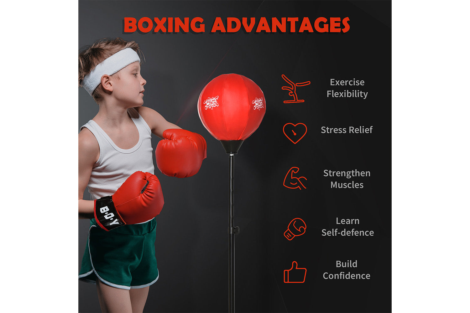 Homcom 340-012 Kids Freestanding Punch Bag | Black/Red-4