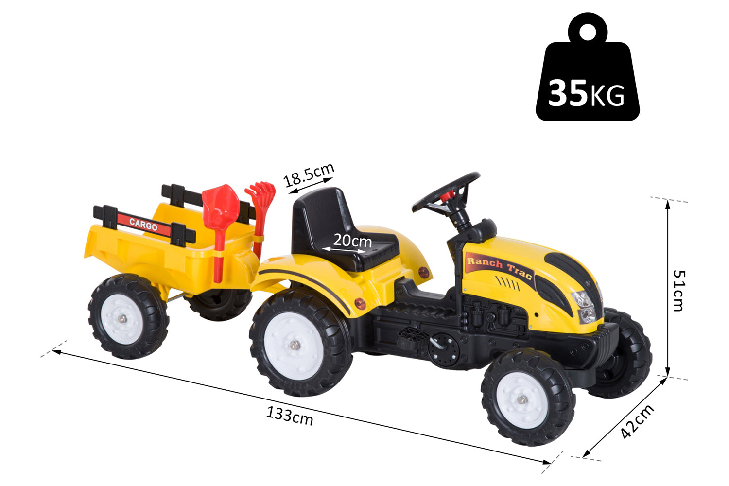 Homcom 341-017 Kids Pedal Tractor with Trailer Excavator | Yellow/Black-6