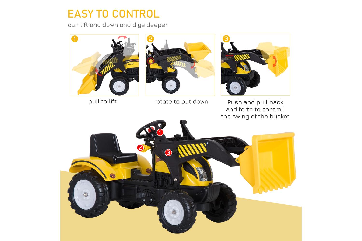 Homcom 341-018 Pedal Go Kart Digger On Four Wheels  | Yellow/Black-3
