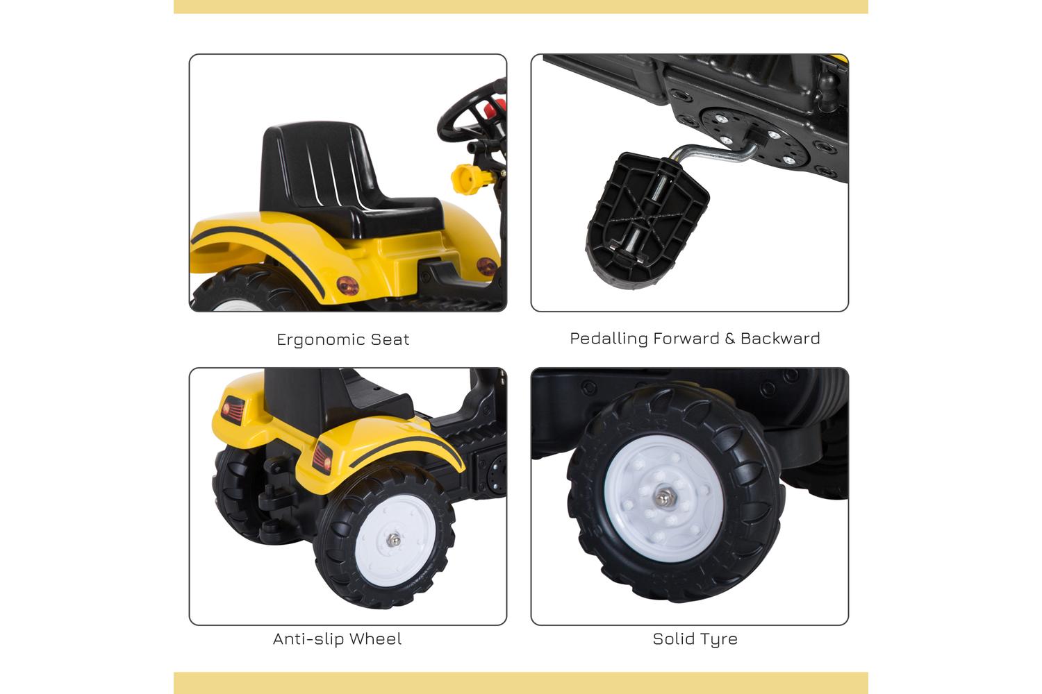 Homcom 341-018 Pedal Go Kart Digger On Four Wheels  | Yellow/Black-4