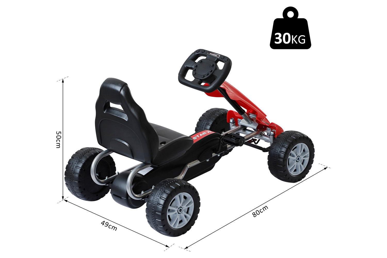 Homcom 341-027 Pedal Go Kart Children Manual Racing Wheel Rider | Red/Black-6