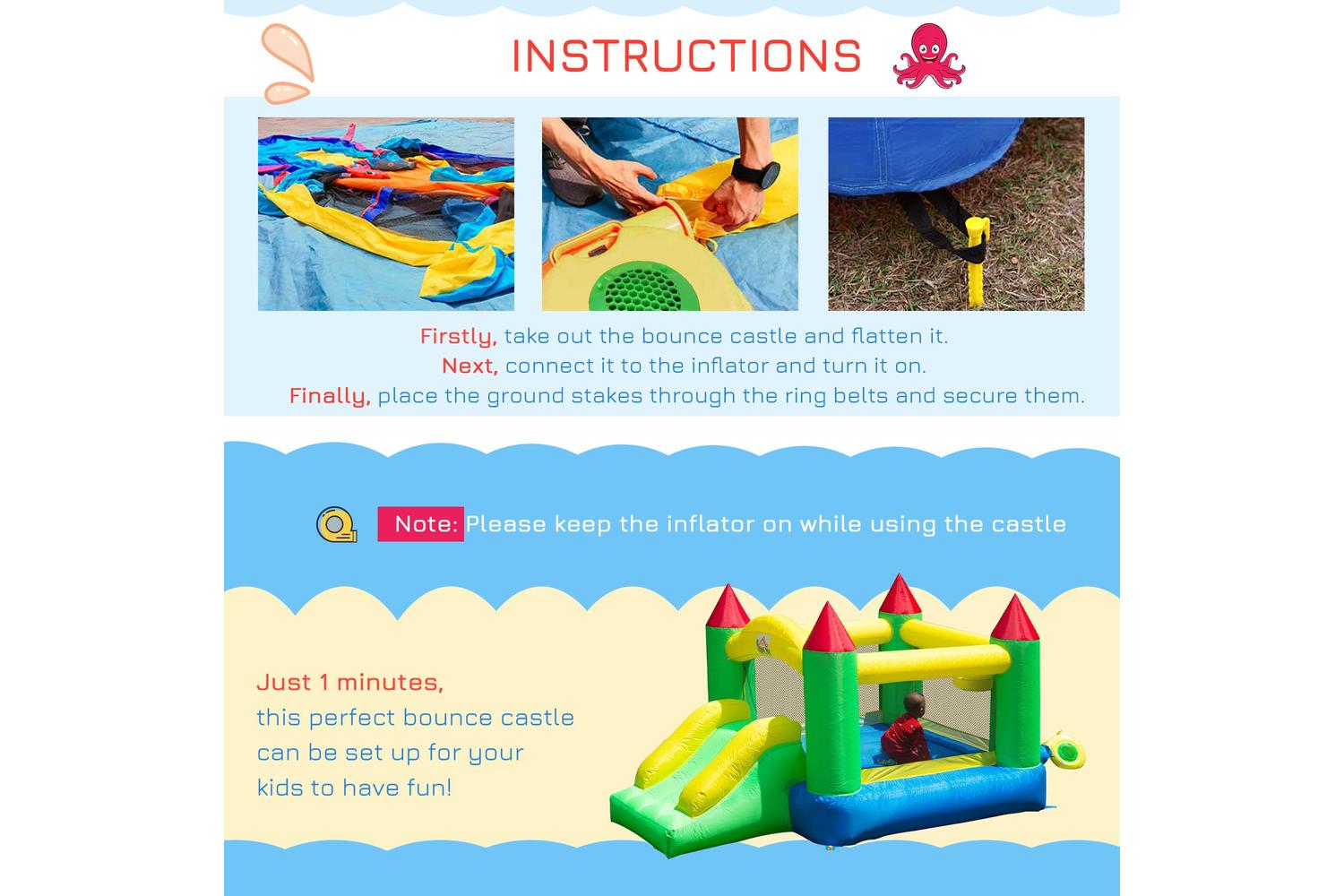 Homcom 342-003 Nylon Inflatable Bouncy Castle | Multi-Colour-4