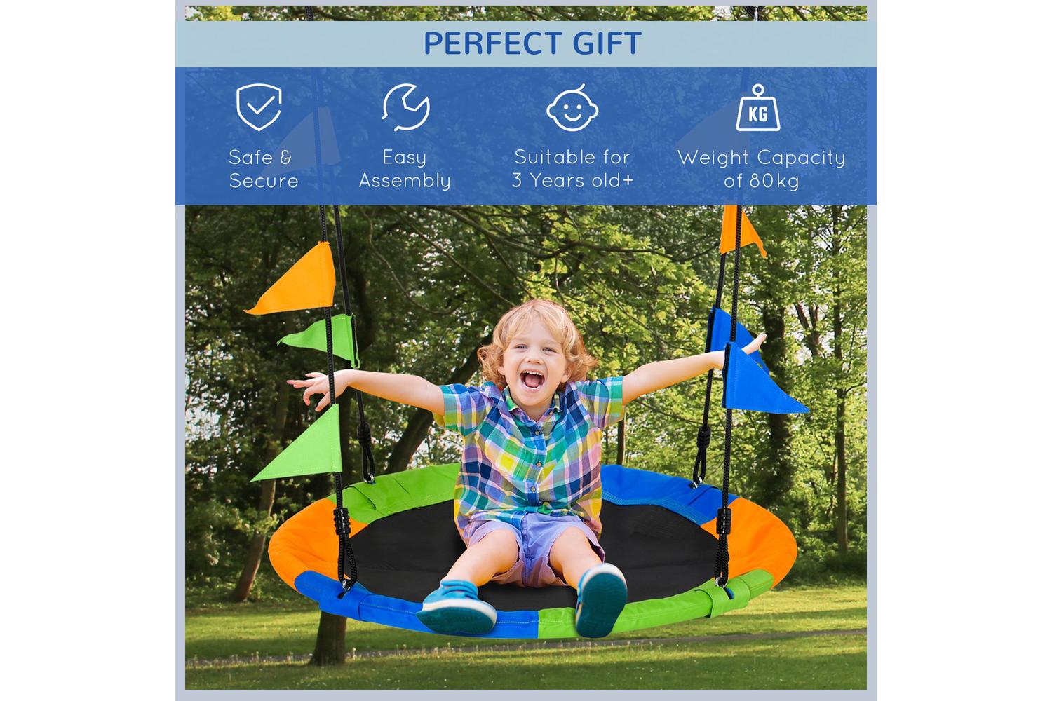 Outsunny 344-031 Saucer Tree Swing Set with Adjustable Rope | Blue/Green/Orange-3