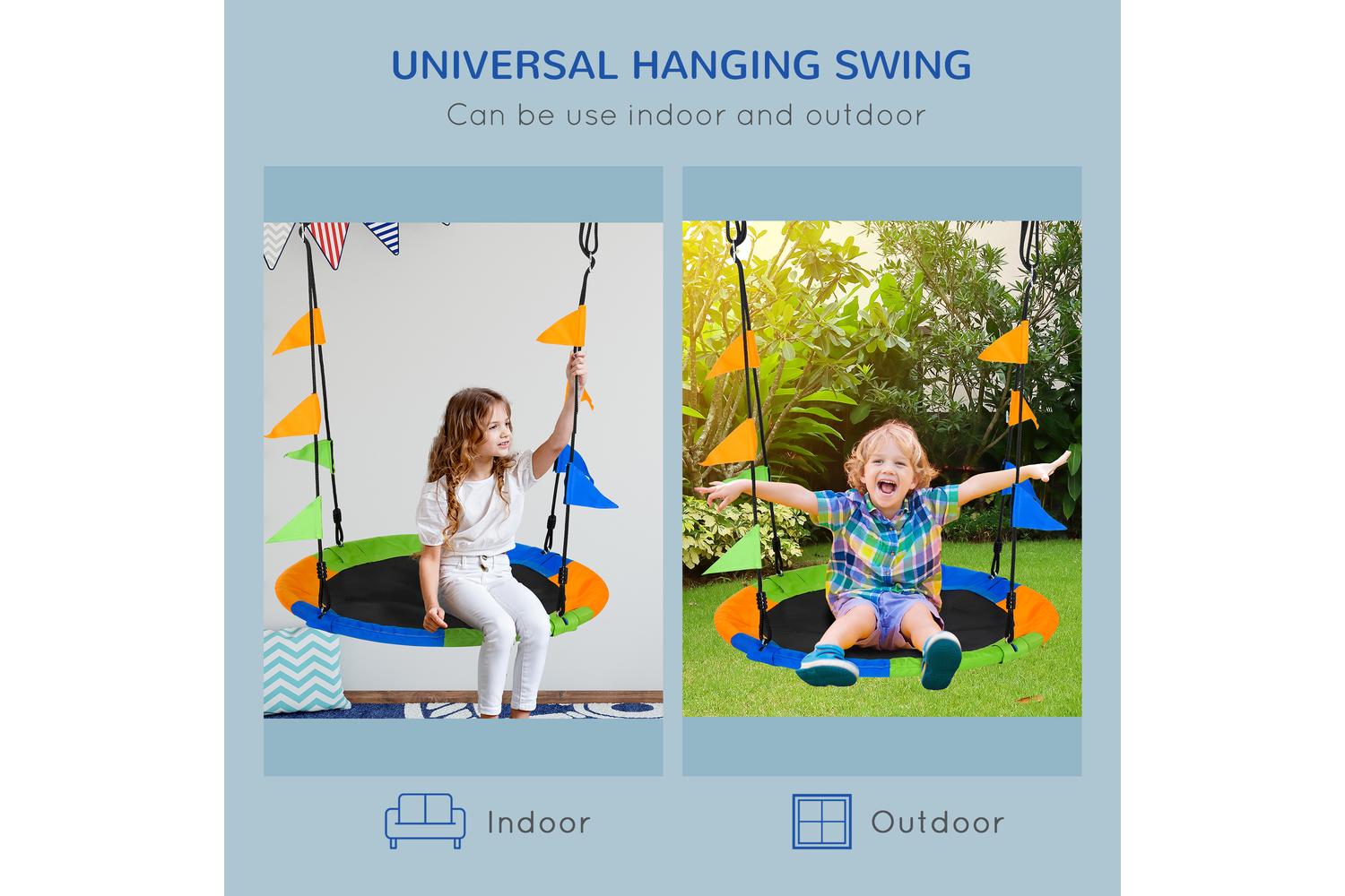 Outsunny 344-031 Saucer Tree Swing Set with Adjustable Rope | Blue/Green/Orange-6