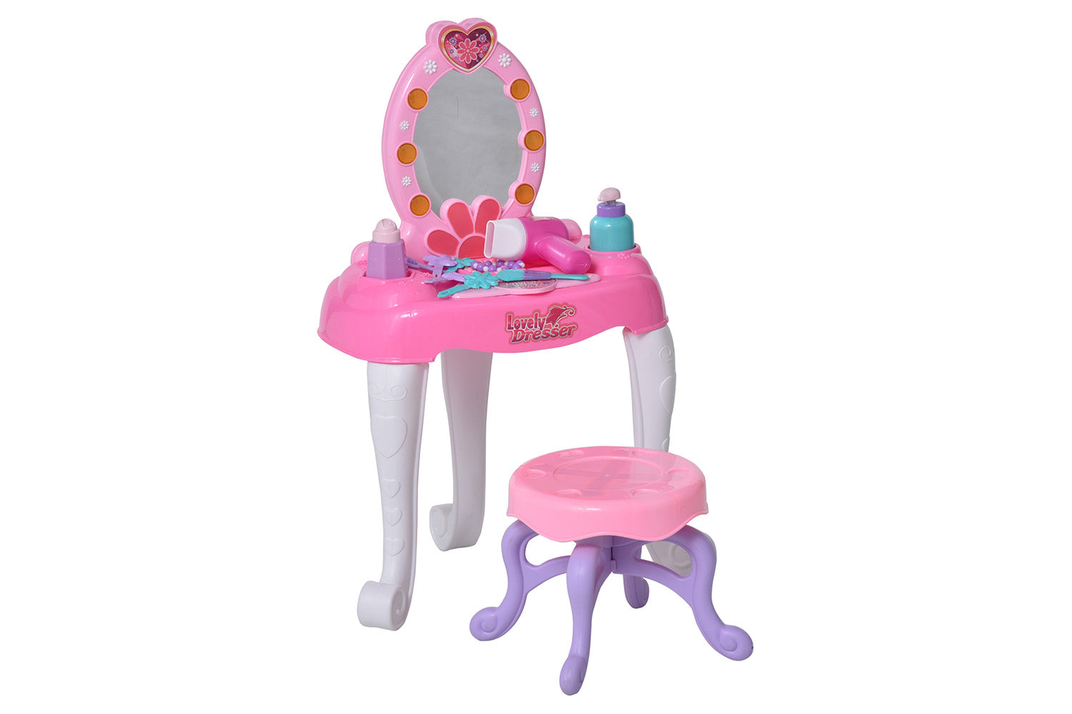 Homcom 350-050 Childrens Vanity Table with Lights | Pink/White