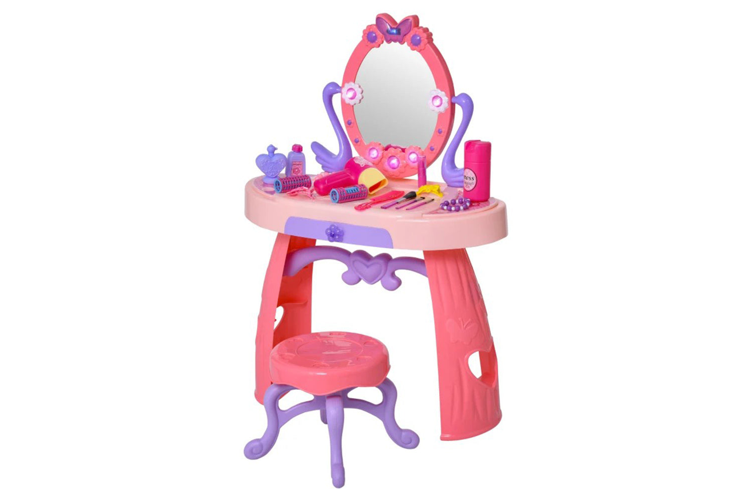 Homcom 350-051 Kids Pretend Play Plastic Vanity Table Set | Pink/Purple