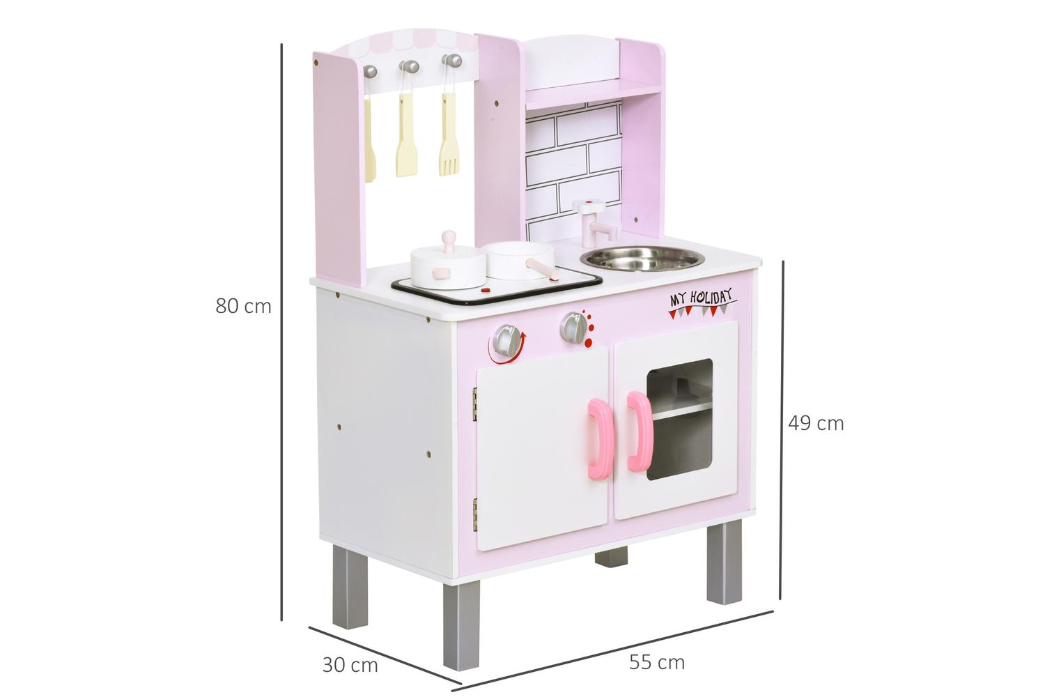 Homcom 350-081 Kids Pretend Kitchen Playset | Pink-2
