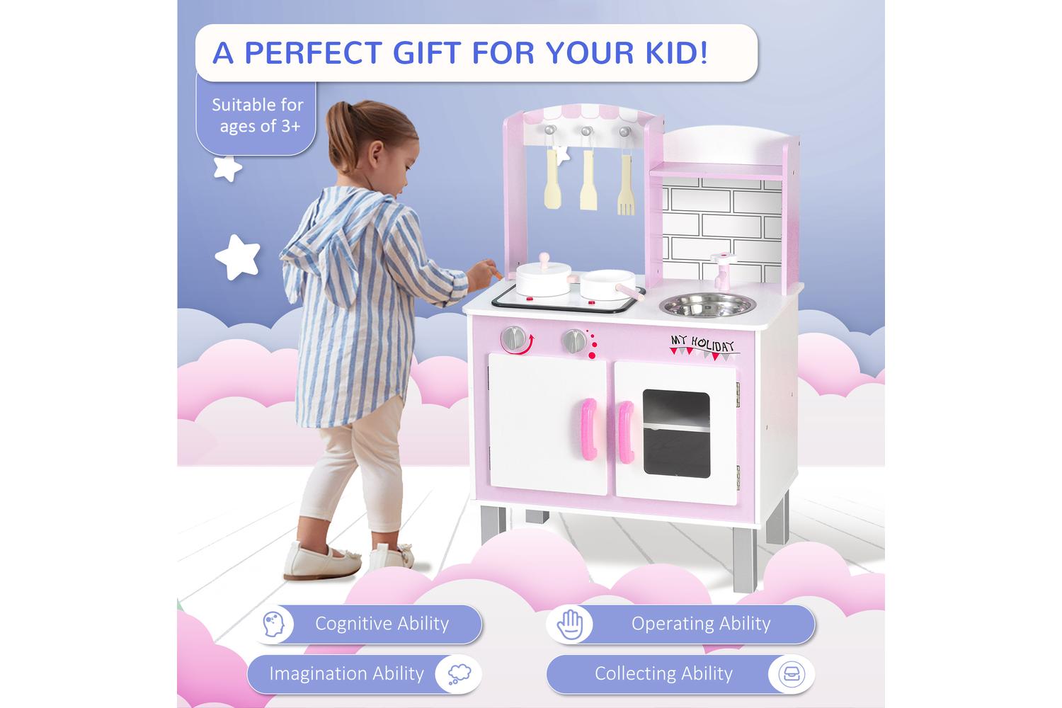 Homcom 350-081 Kids Pretend Kitchen Playset | Pink-3
