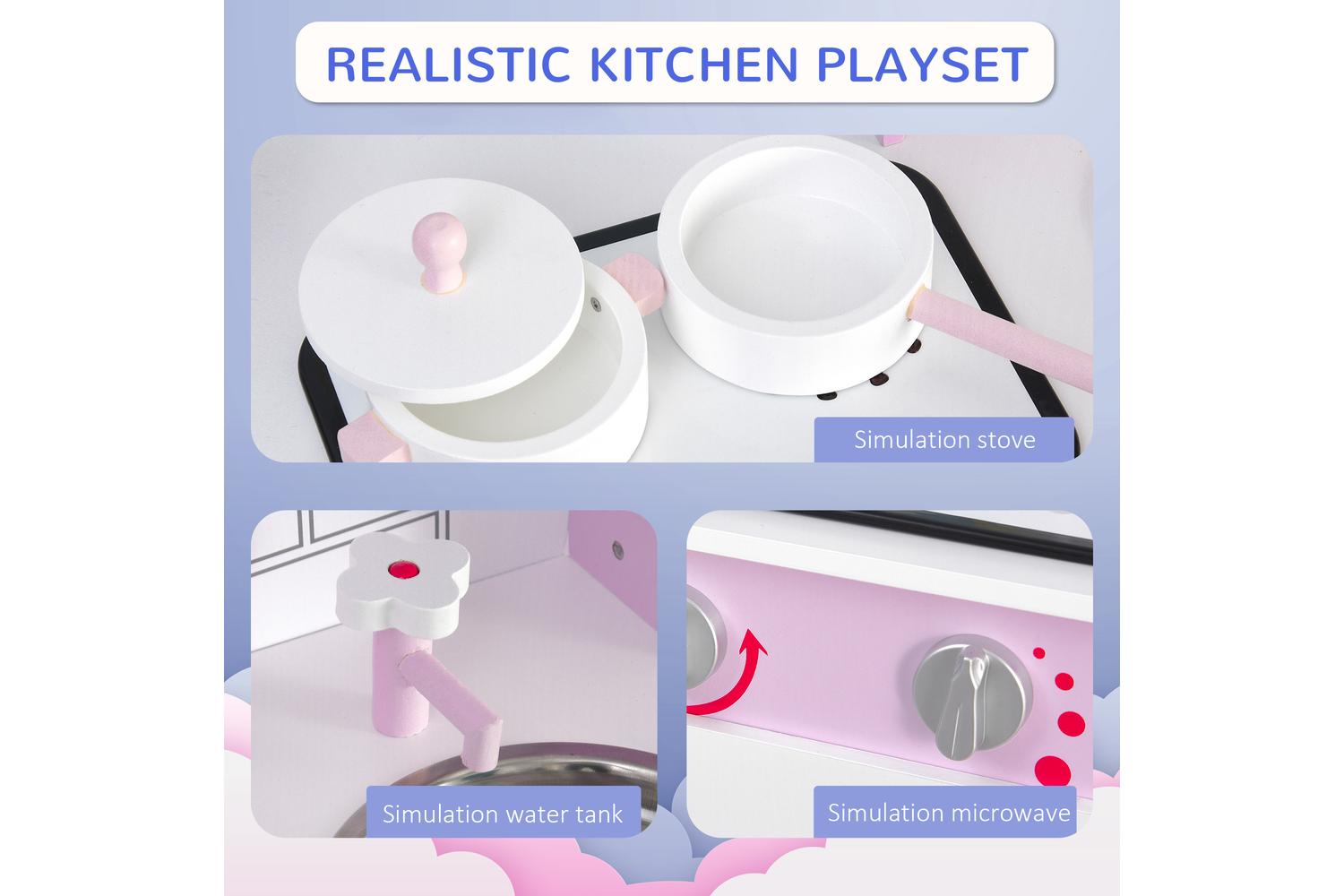Homcom 350-081 Kids Pretend Kitchen Playset | Pink-4