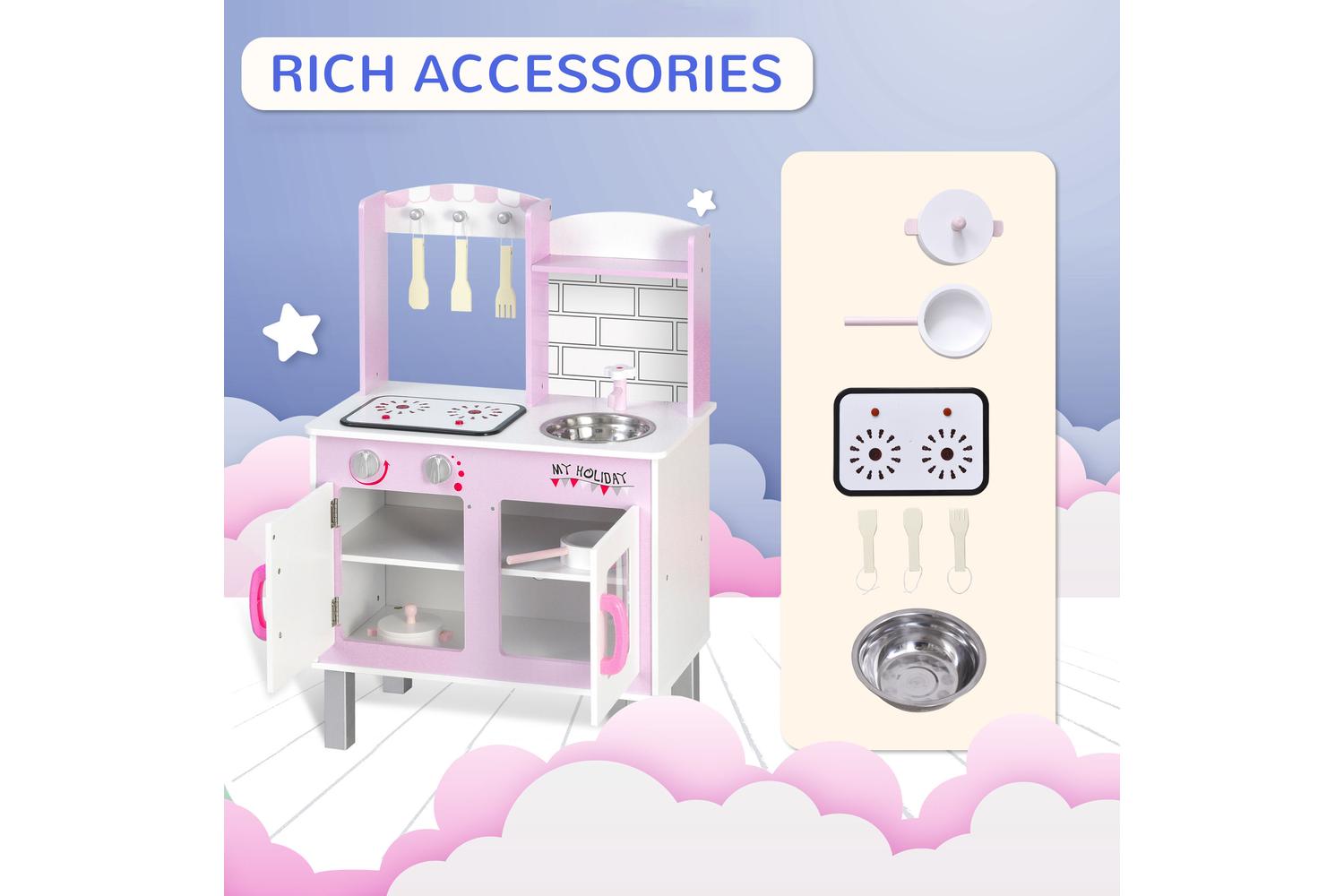 Homcom 350-081 Kids Pretend Kitchen Playset | Pink-5