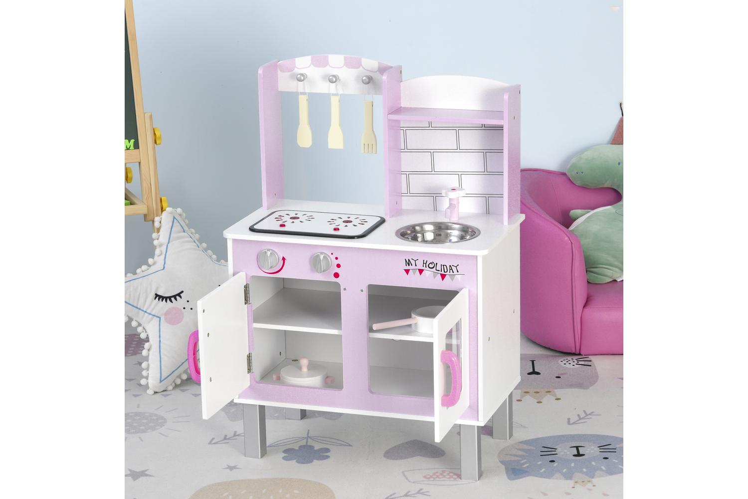 Homcom 350-081 Kids Pretend Kitchen Playset | Pink-6