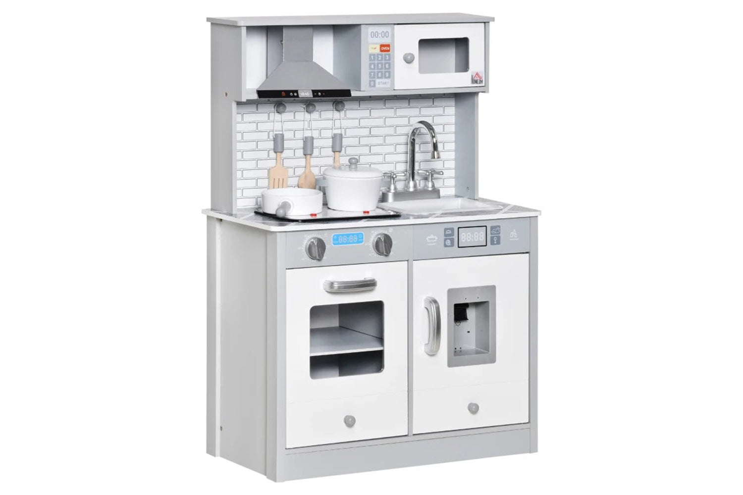 Homcom 350-102 Kids Wooden Kitchen Playset | Grey/White