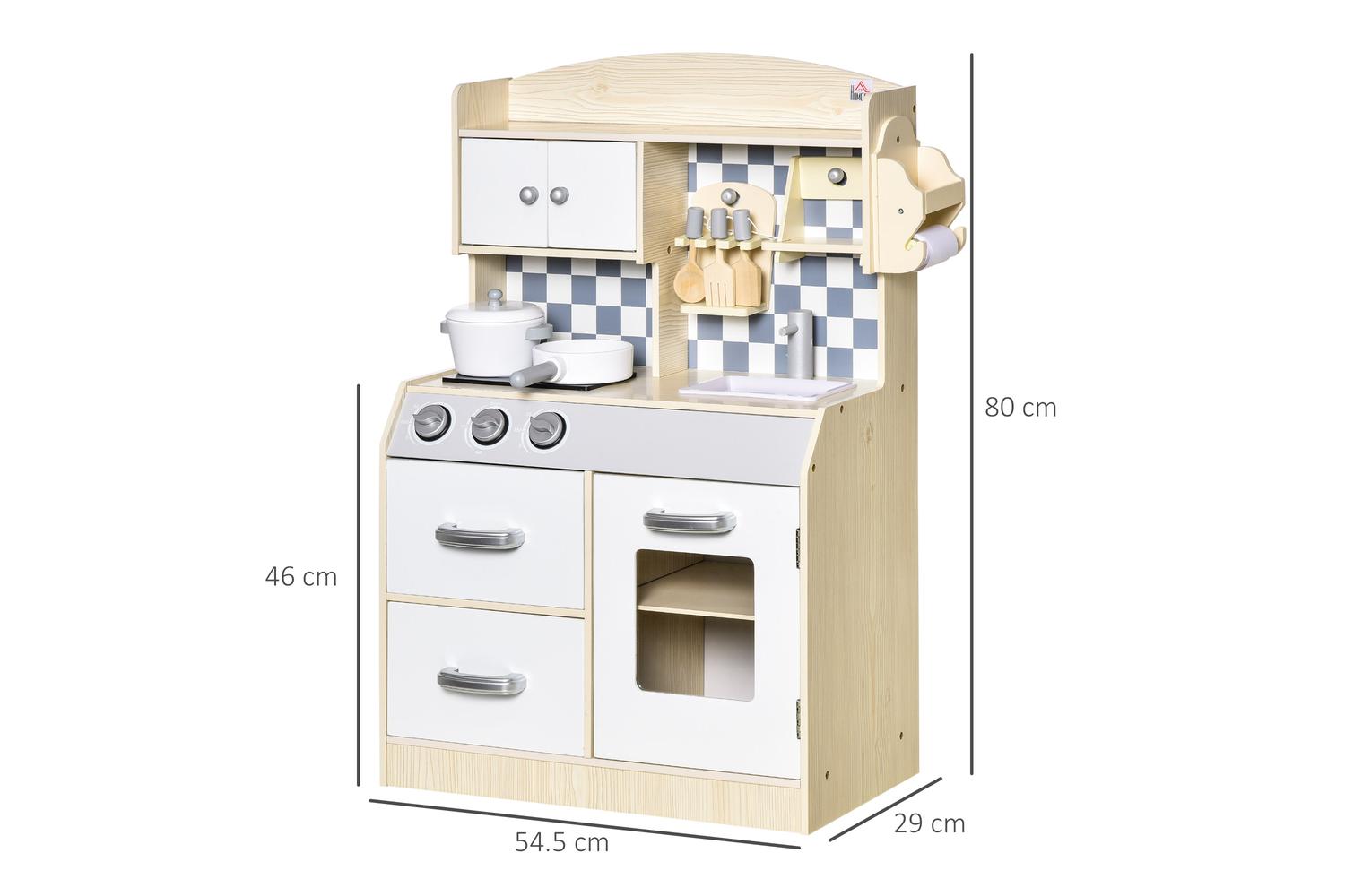 Homcom 350-107 Kids Wooden Kitchen Playset | Nature Wood/White-2