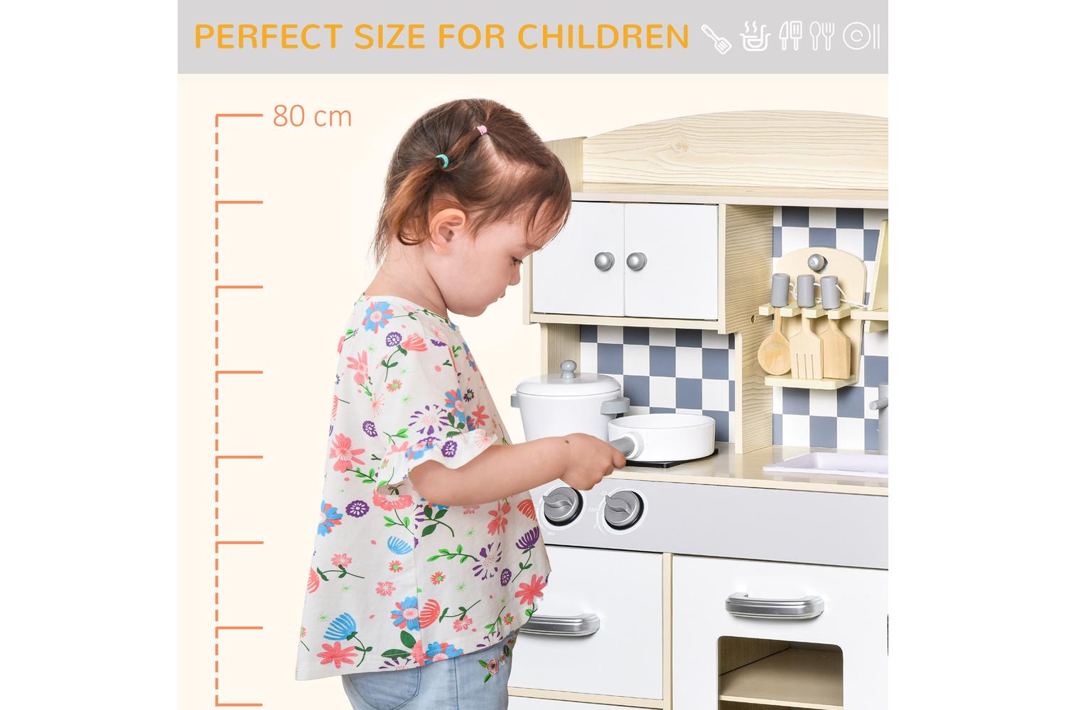 Homcom 350-107 Kids Wooden Kitchen Playset | Nature Wood/White-6