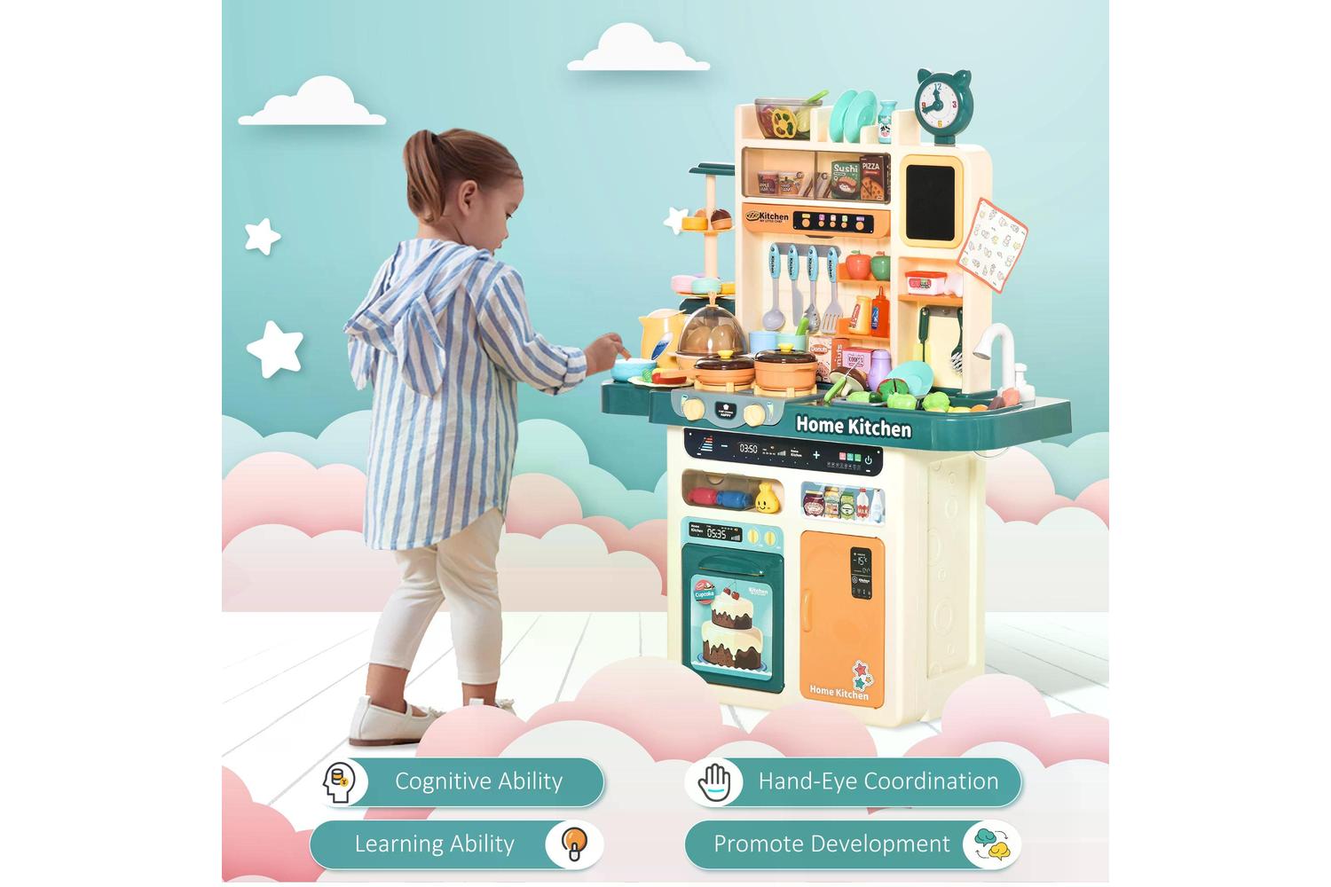 Homcom 350-118 Kids Kitchen Playset | Beige/Green-4