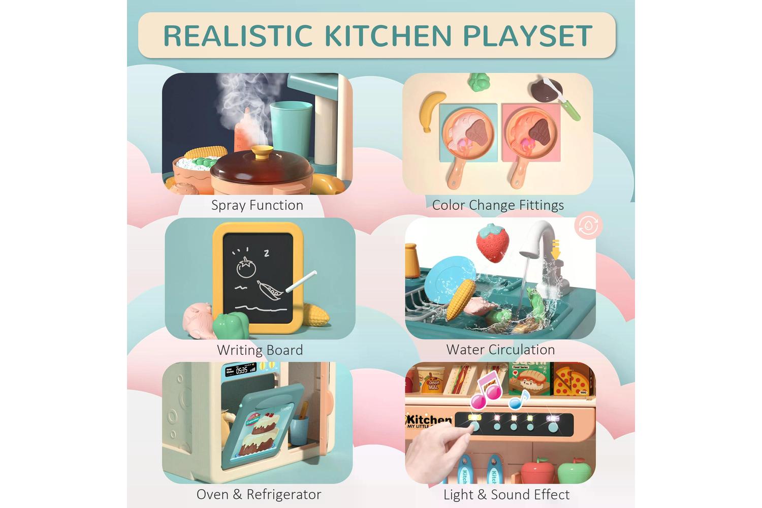 Homcom 350-118 Kids Kitchen Playset | Beige/Green-7