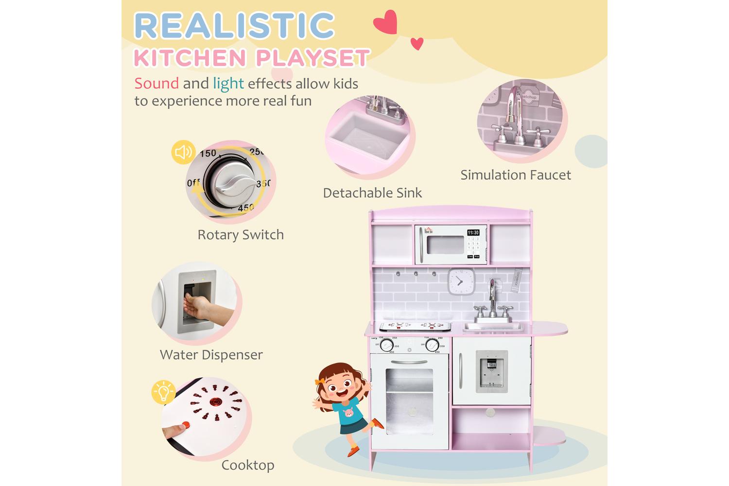 Homcom 350-135V00PK Kids Kitchen Playset | Pink-3