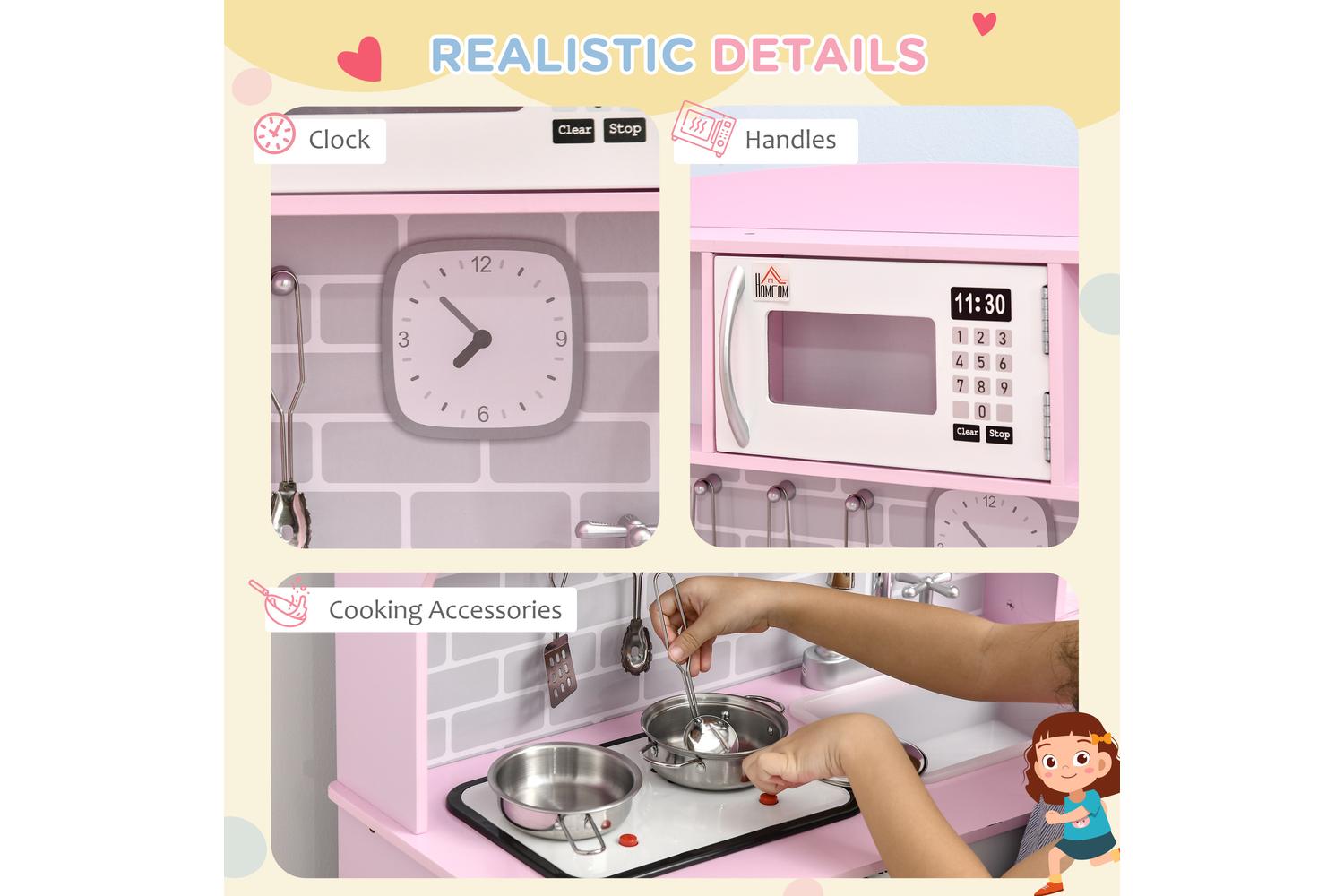 Homcom 350-135V00PK Kids Kitchen Playset | Pink-4
