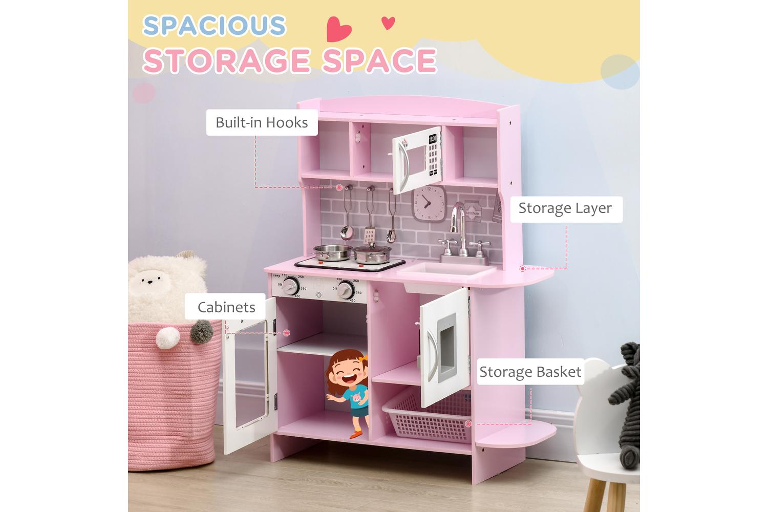 Homcom 350-135V00PK Kids Kitchen Playset | Pink-6