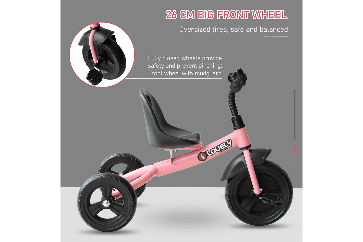 Homcom 370-024PK Kids Toddler Three Wheel Plastic Tricycle Bike | Pink-3