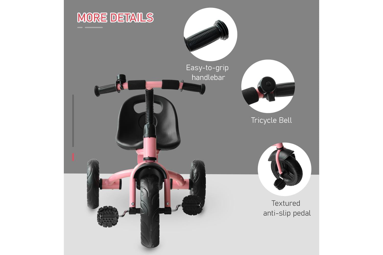 Homcom 370-024PK Kids Toddler Three Wheel Plastic Tricycle Bike | Pink-4