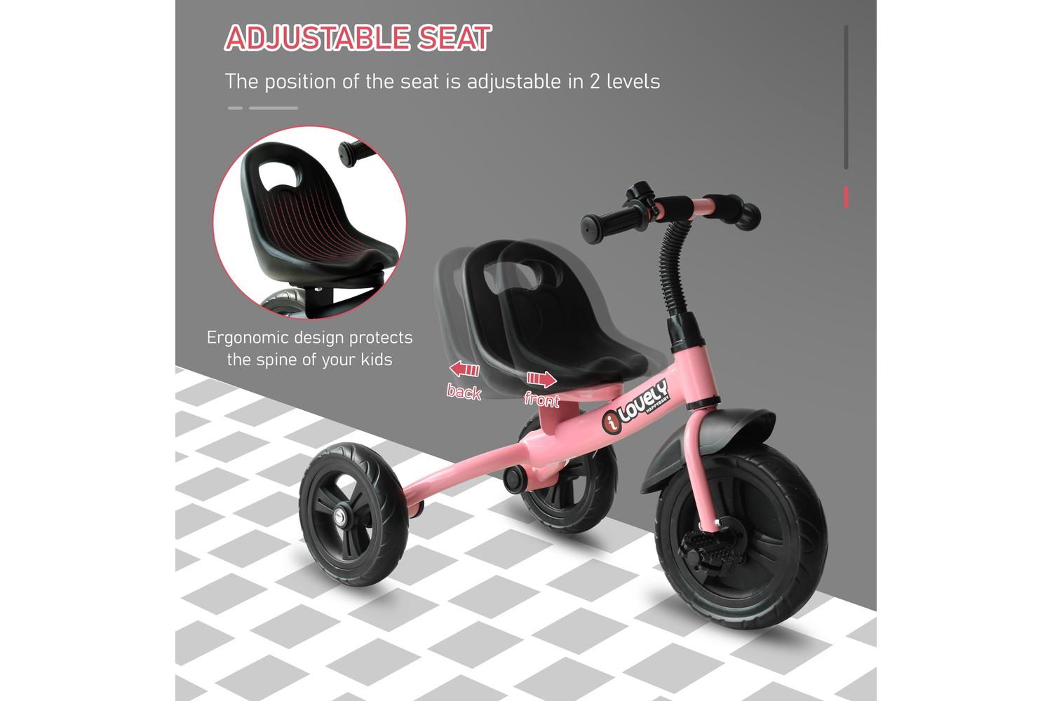 Homcom 370-024PK Kids Toddler Three Wheel Plastic Tricycle Bike | Pink-5