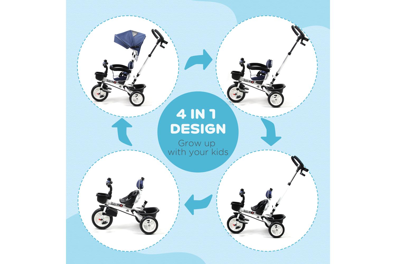 Homcom 370-061BU Kids Tricycle Stroller | Canopy Blue-3