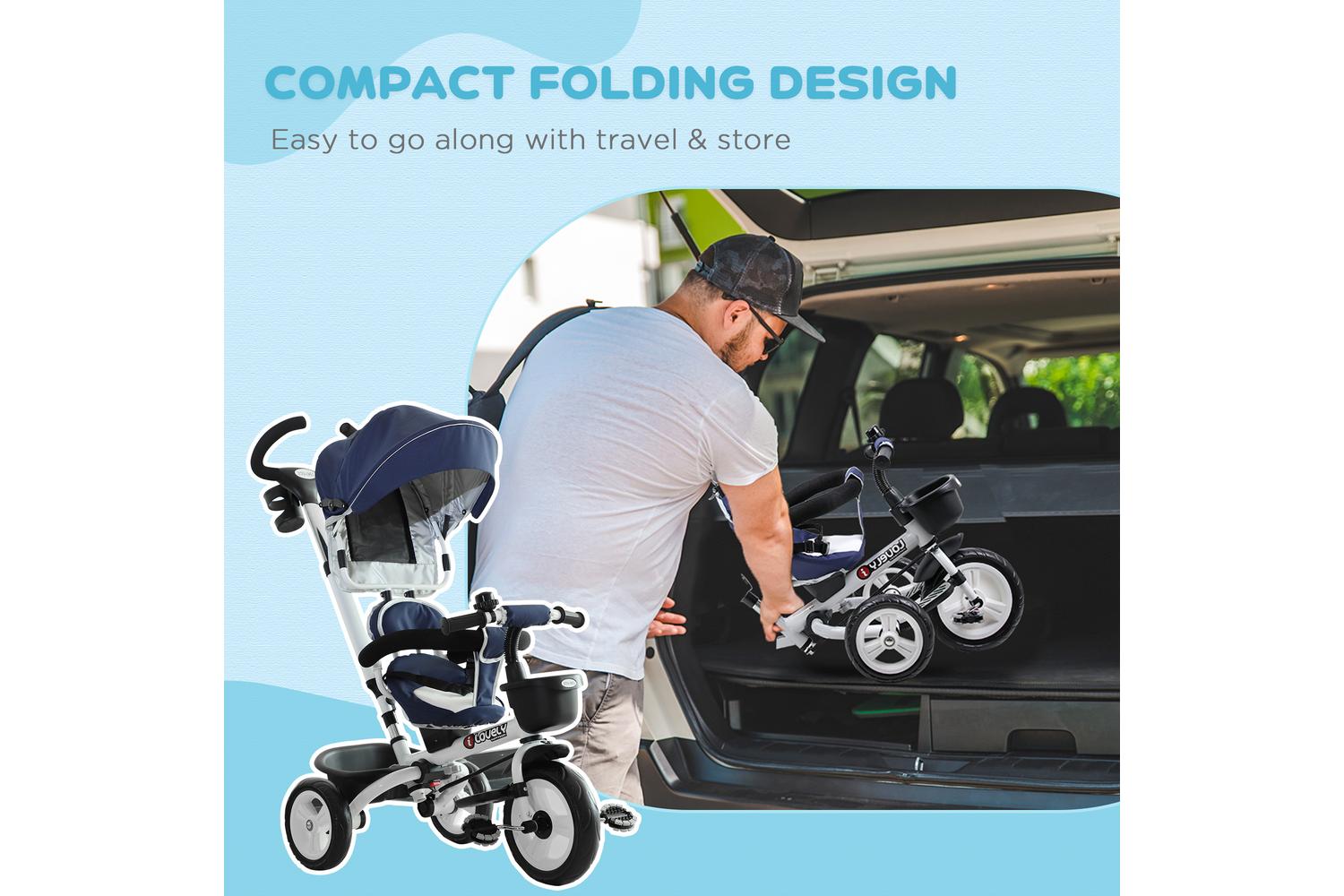Homcom 370-061BU Kids Tricycle Stroller | Canopy Blue-4