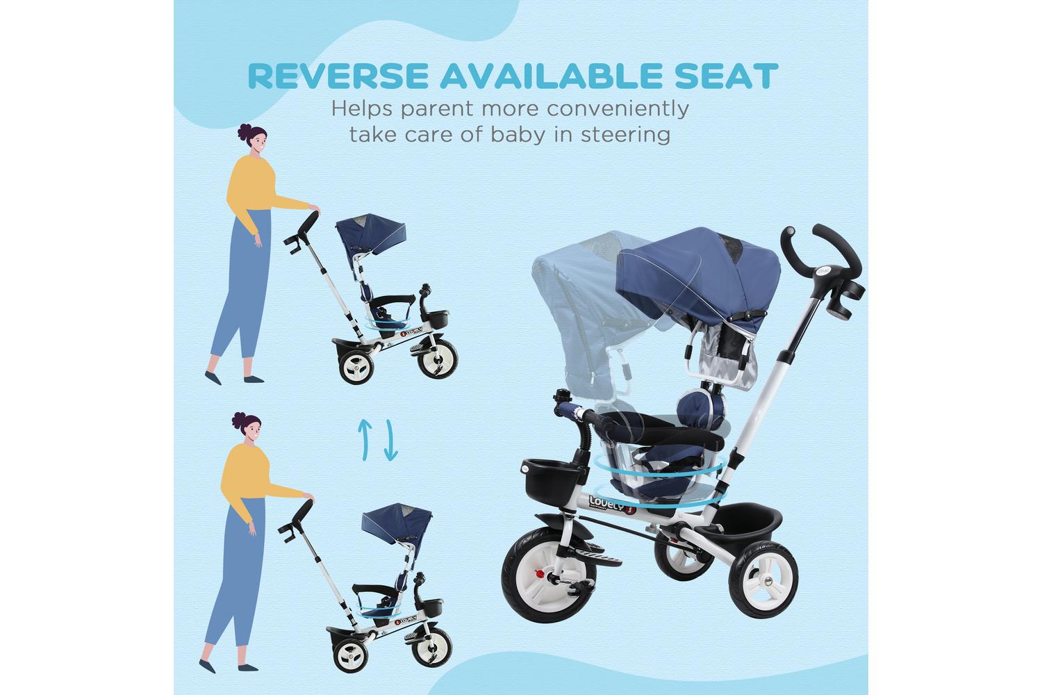 Homcom 370-061BU Kids Tricycle Stroller | Canopy Blue-5