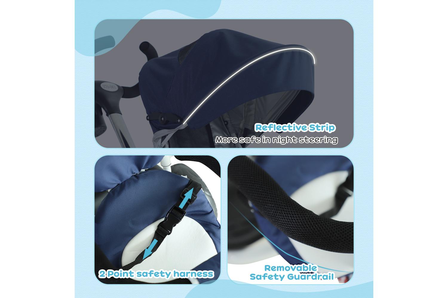 Homcom 370-061BU Kids Tricycle Stroller | Canopy Blue-7