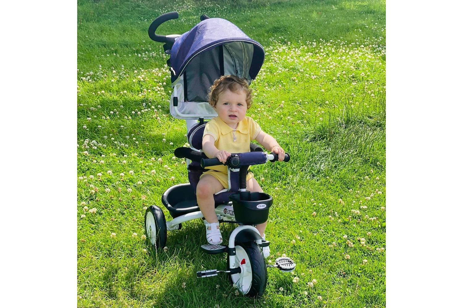 Homcom 370-061BU Kids Tricycle Stroller | Canopy Blue-9