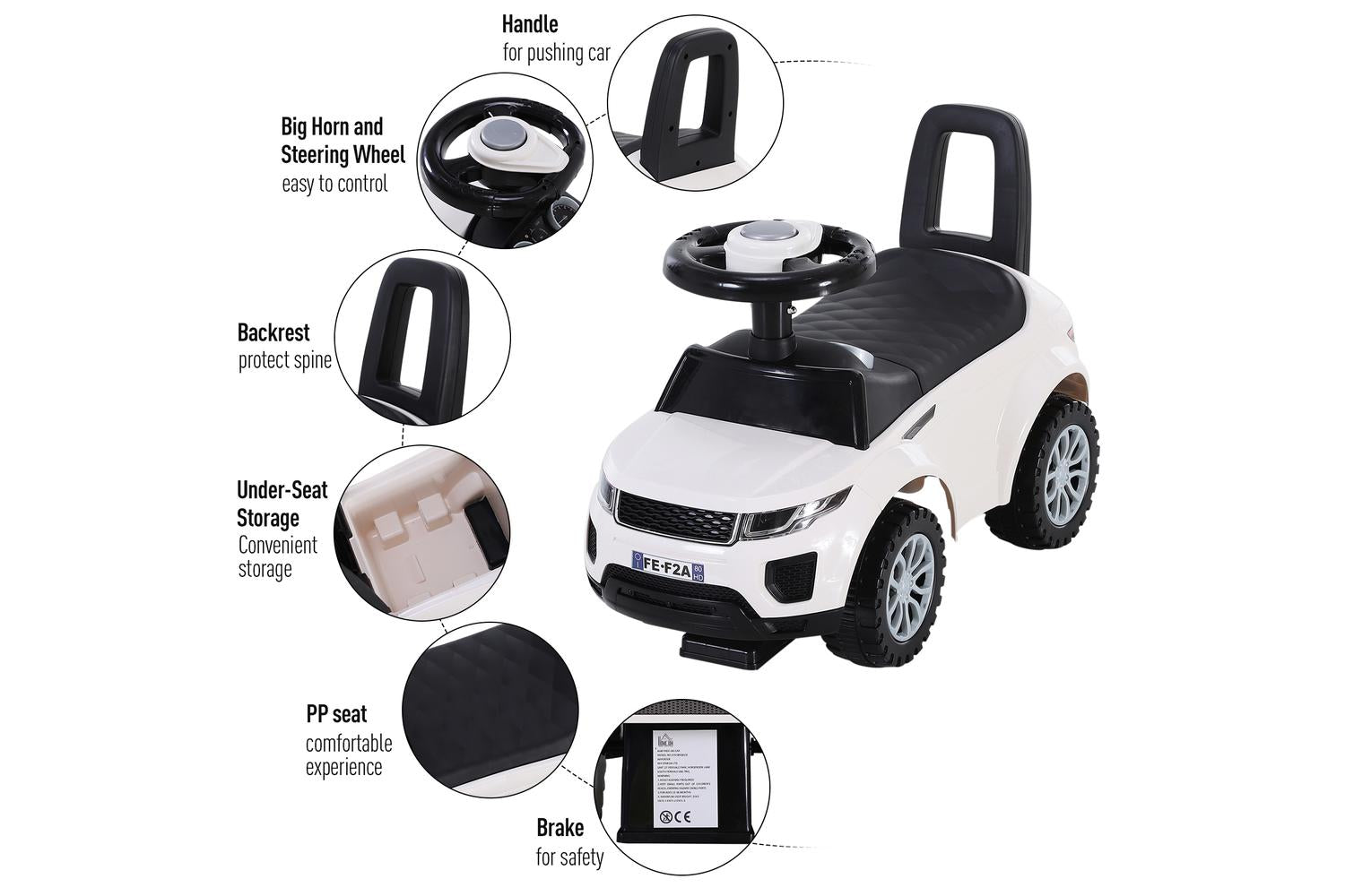 Homcom 370-083WT Kids Sliding Car | White-3