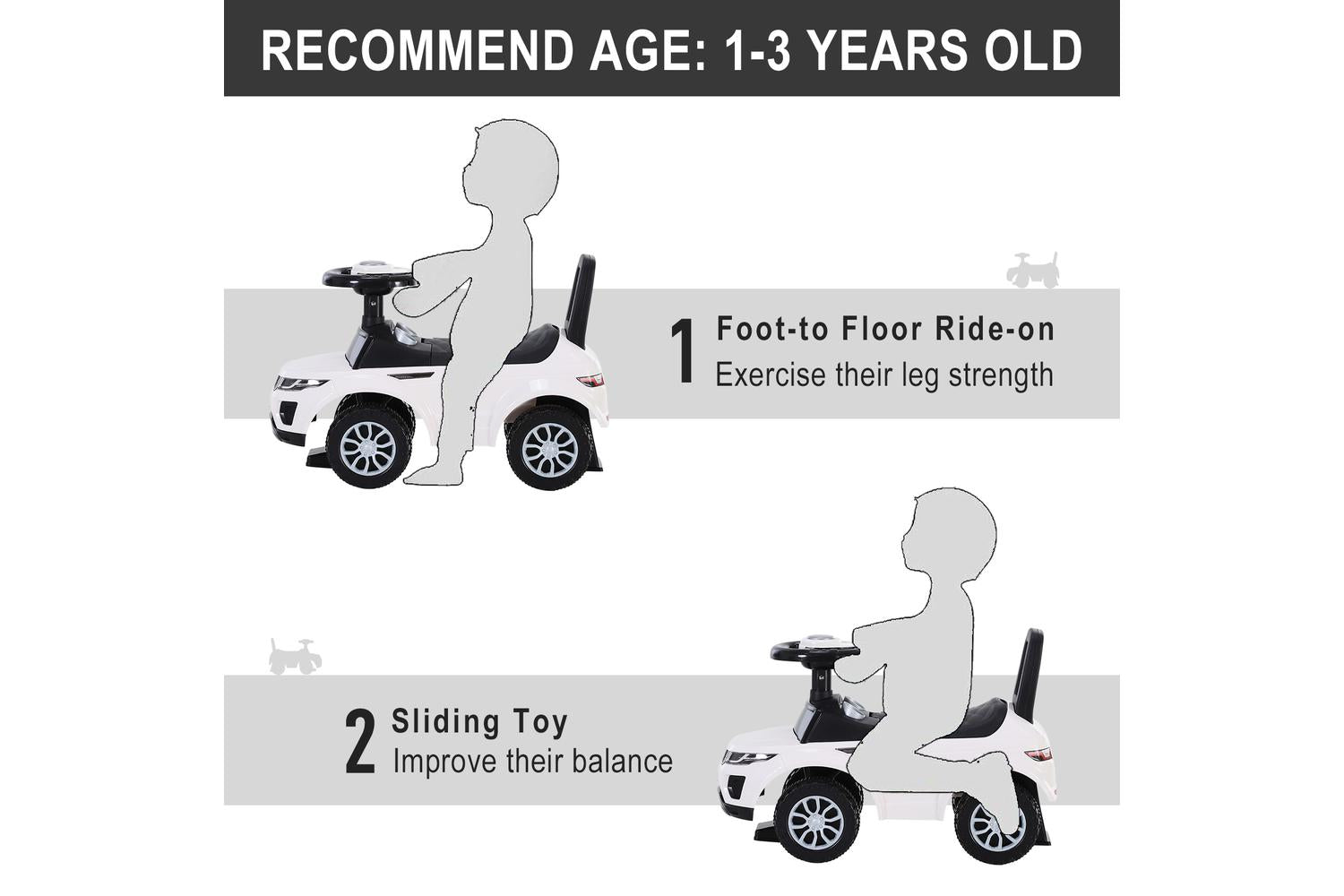 Homcom 370-083WT Kids Sliding Car | White-6