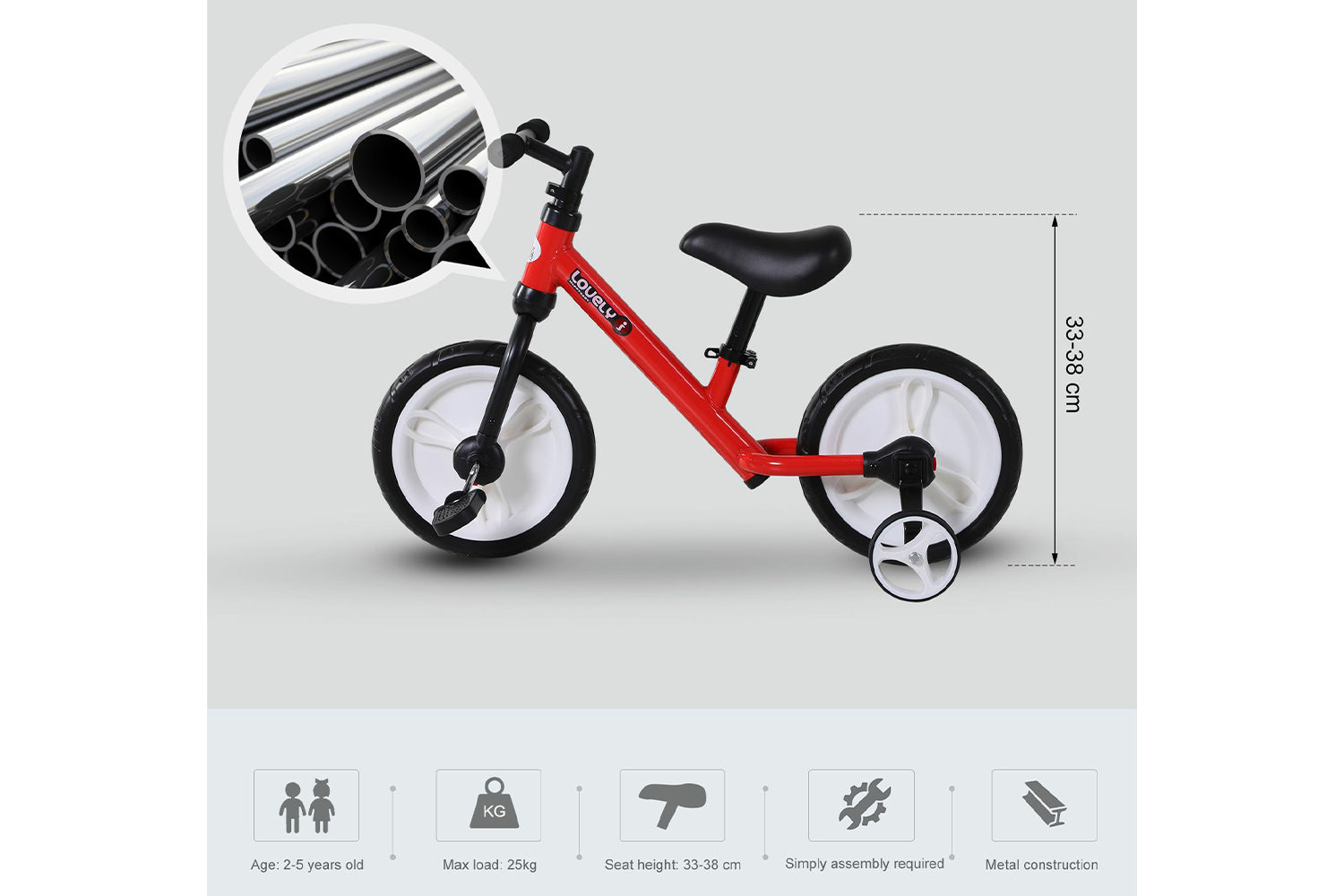 Homcom 370-091RD Kids Balance Bike | Red-2
