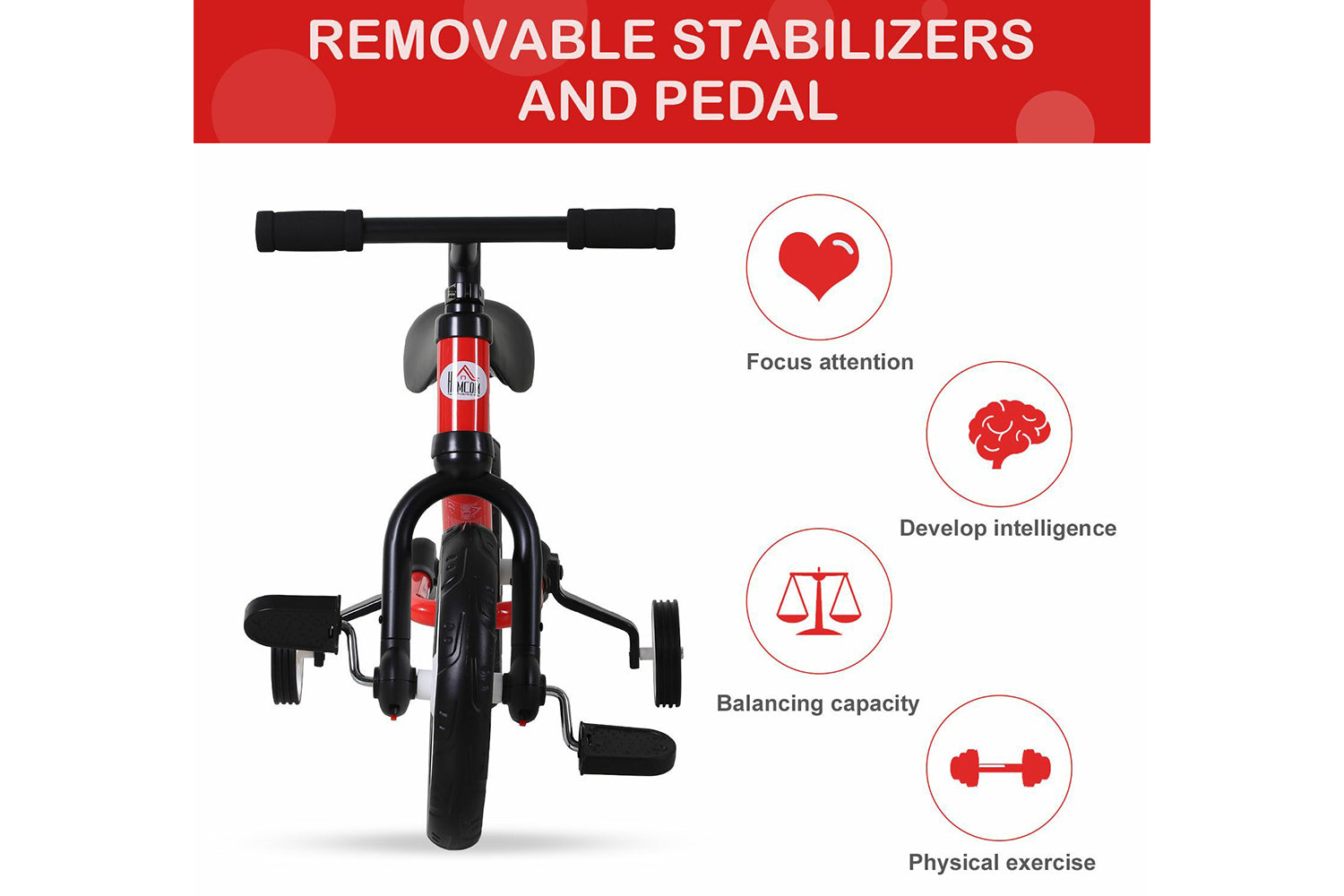 Homcom 370-091RD Kids Balance Bike | Red-3