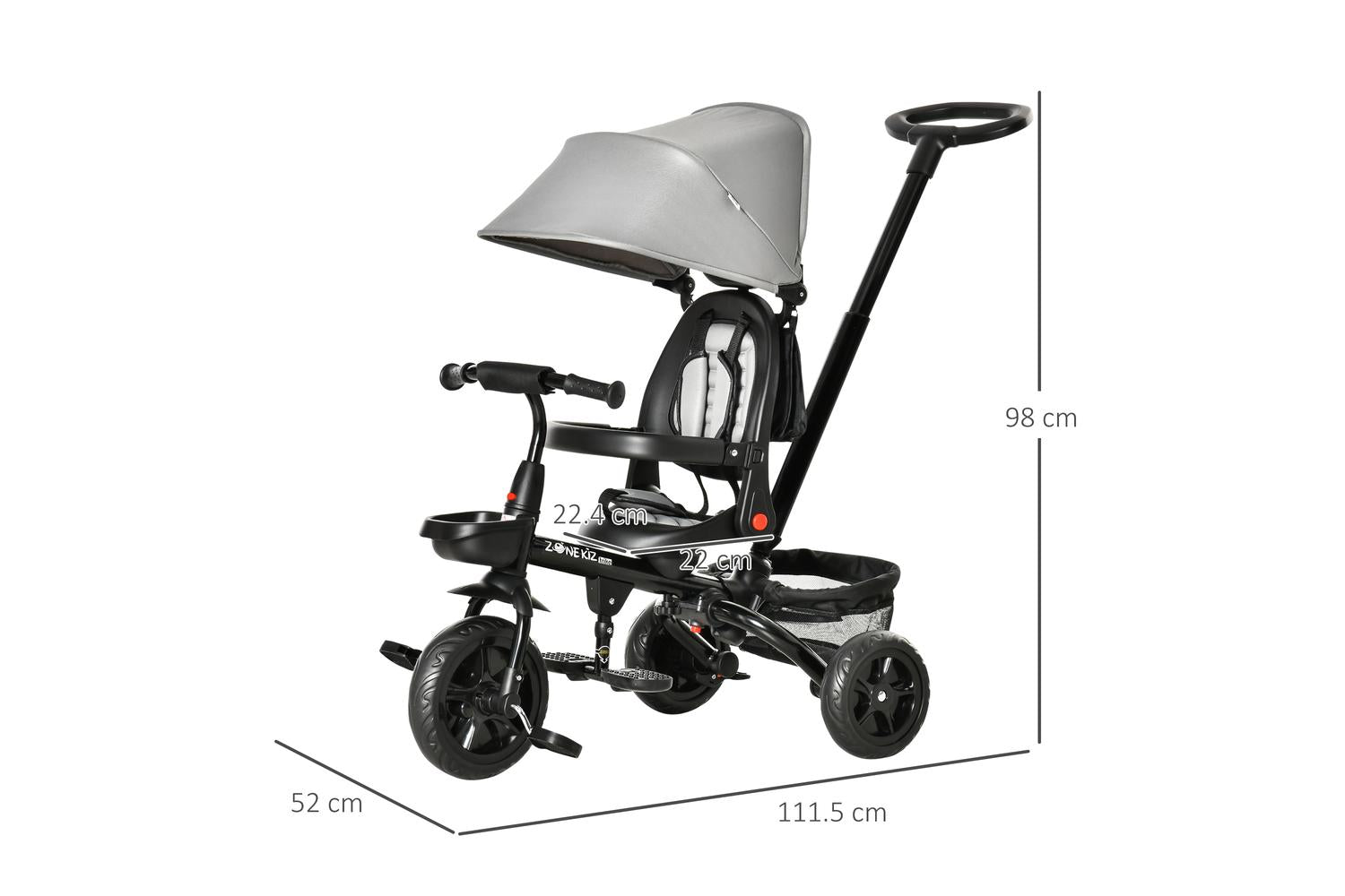 Homcom 370-198GY Kids Tricycle Stroller | Grey-2