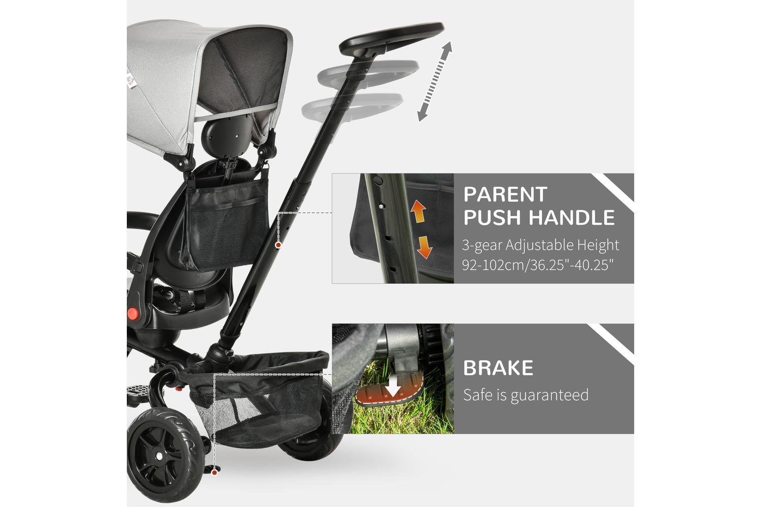Homcom 370-198GY Kids Tricycle Stroller | Grey-6