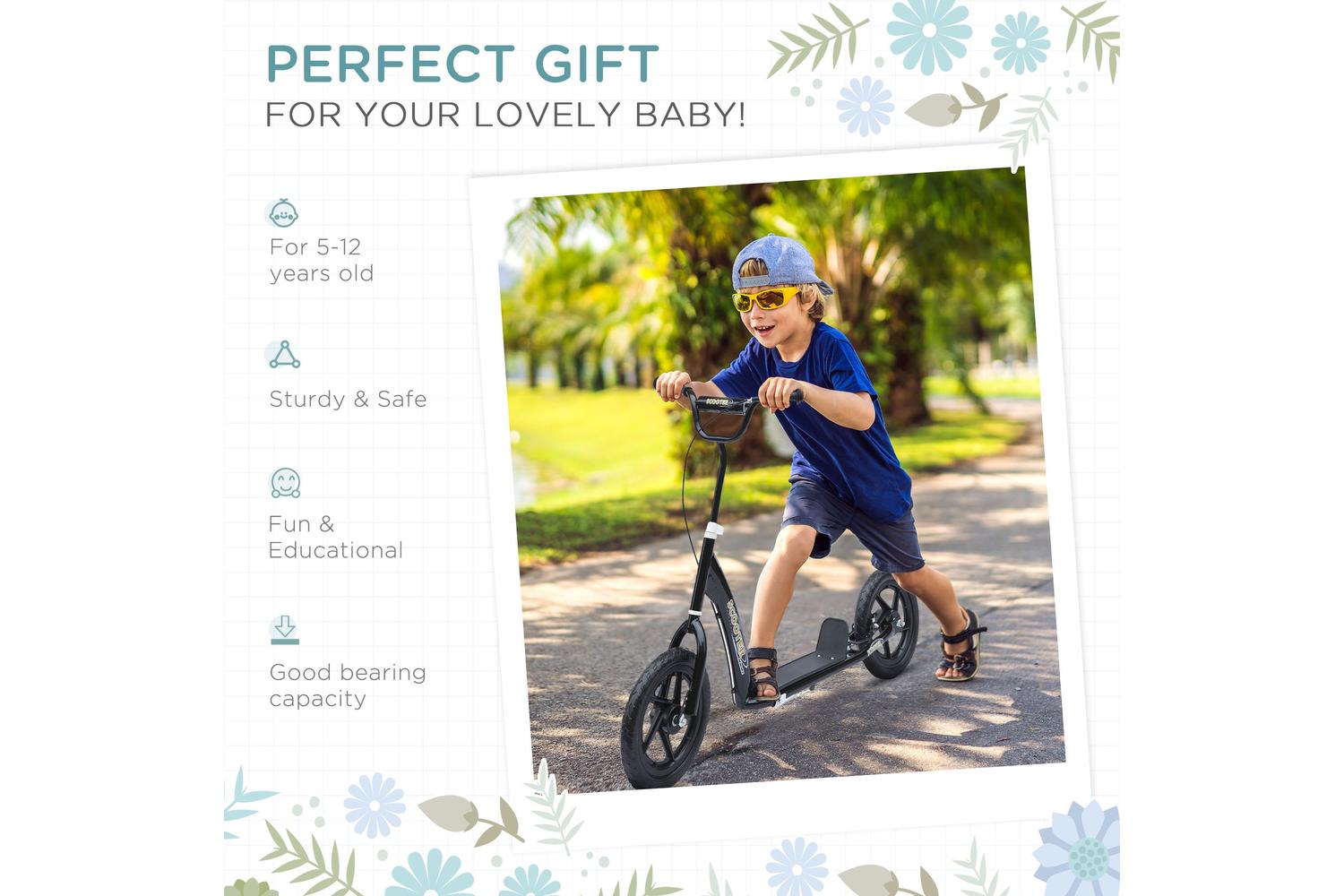 Homcom 371-027BK Kids Kick Scooter | Black-3
