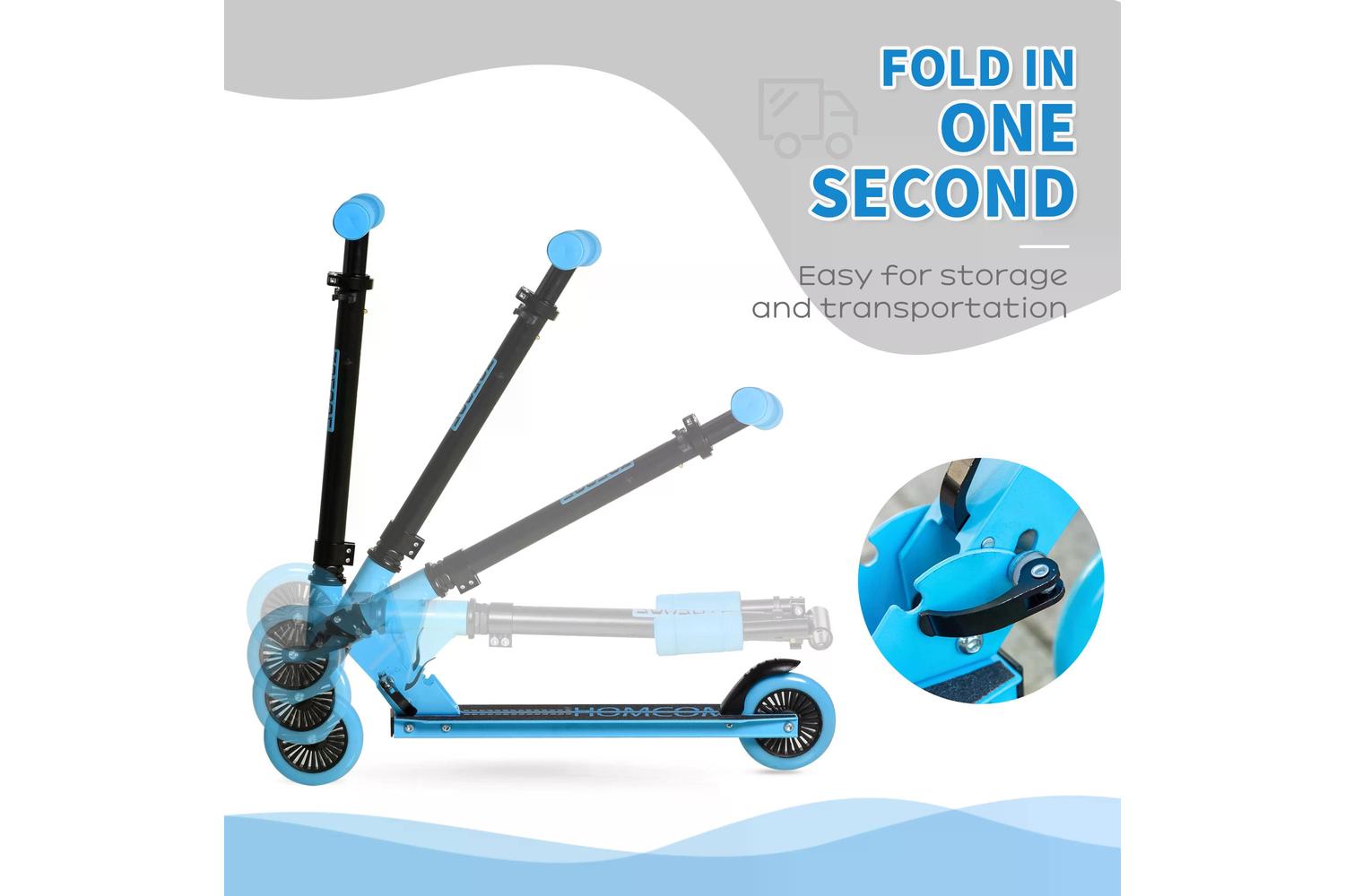 Homcom 371-036BU Kids Foldable Kick Scooter | Blue-4