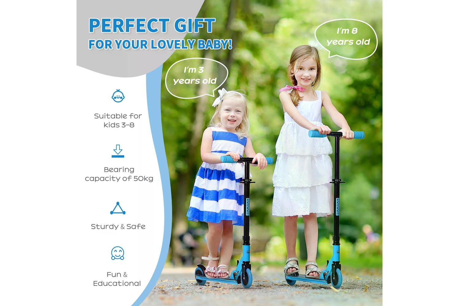 Homcom 371-036BU Kids Foldable Kick Scooter | Blue-3