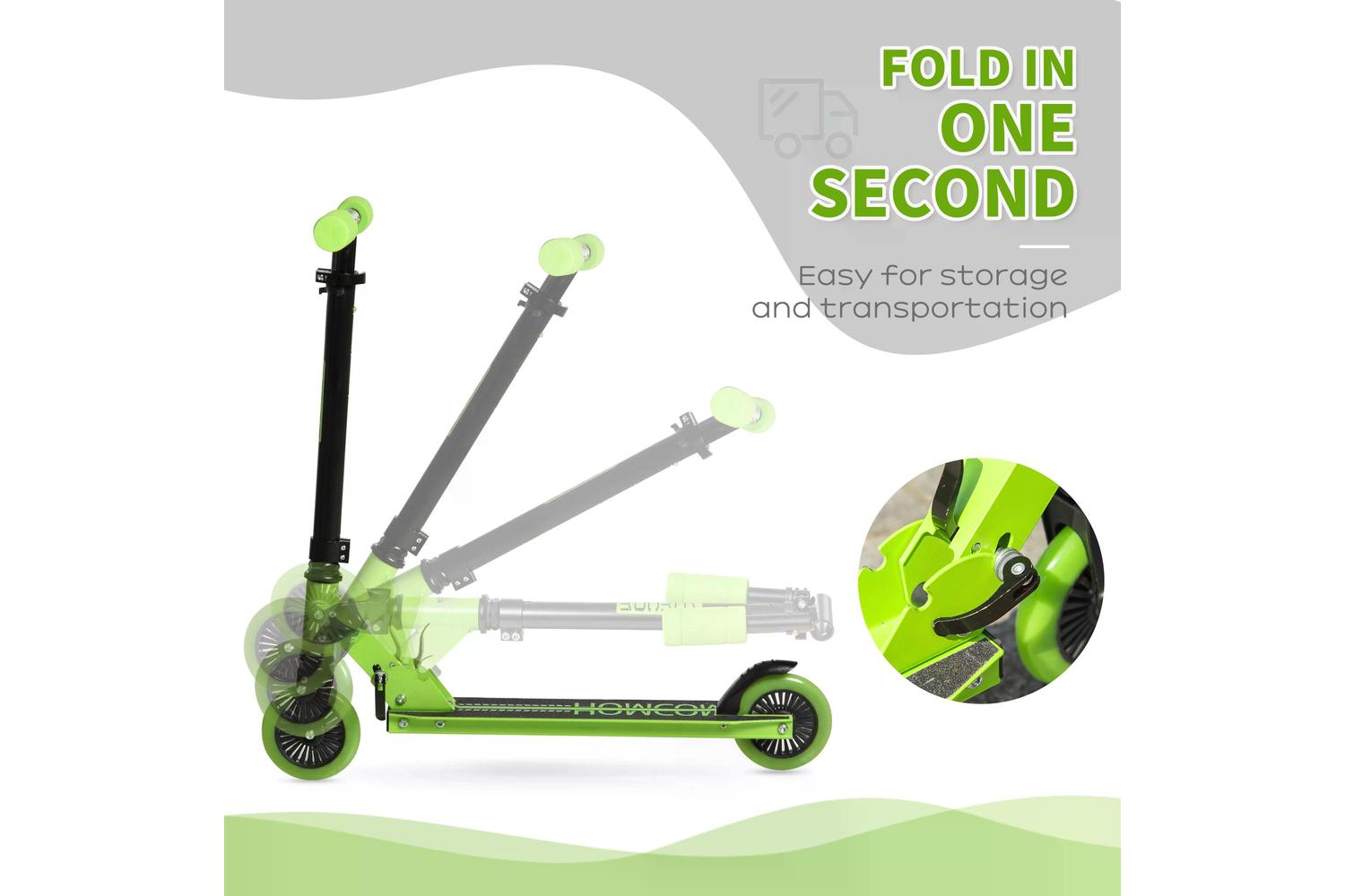Homcom 371-036GN Childrens Foldable Kick Scooter | Green-3