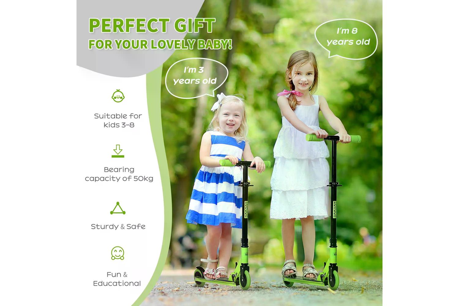 Homcom 371-036GN Childrens Foldable Kick Scooter | Green-4