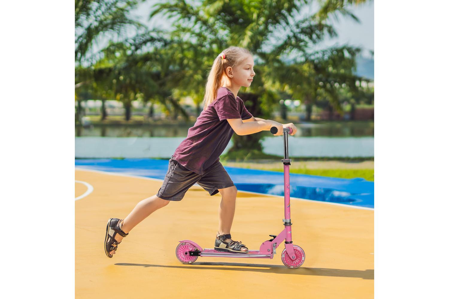 Homcom 371-047V00PK Kids Adjustable Scooter with Lights & Music | Pink-2