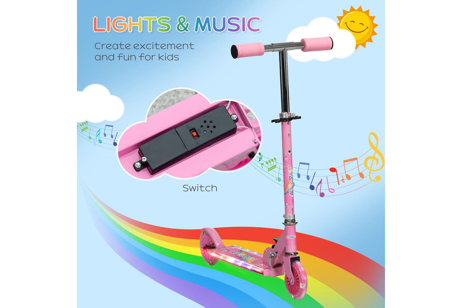 Homcom 371-047V00PK Kids Adjustable Scooter with Lights & Music | Pink-3