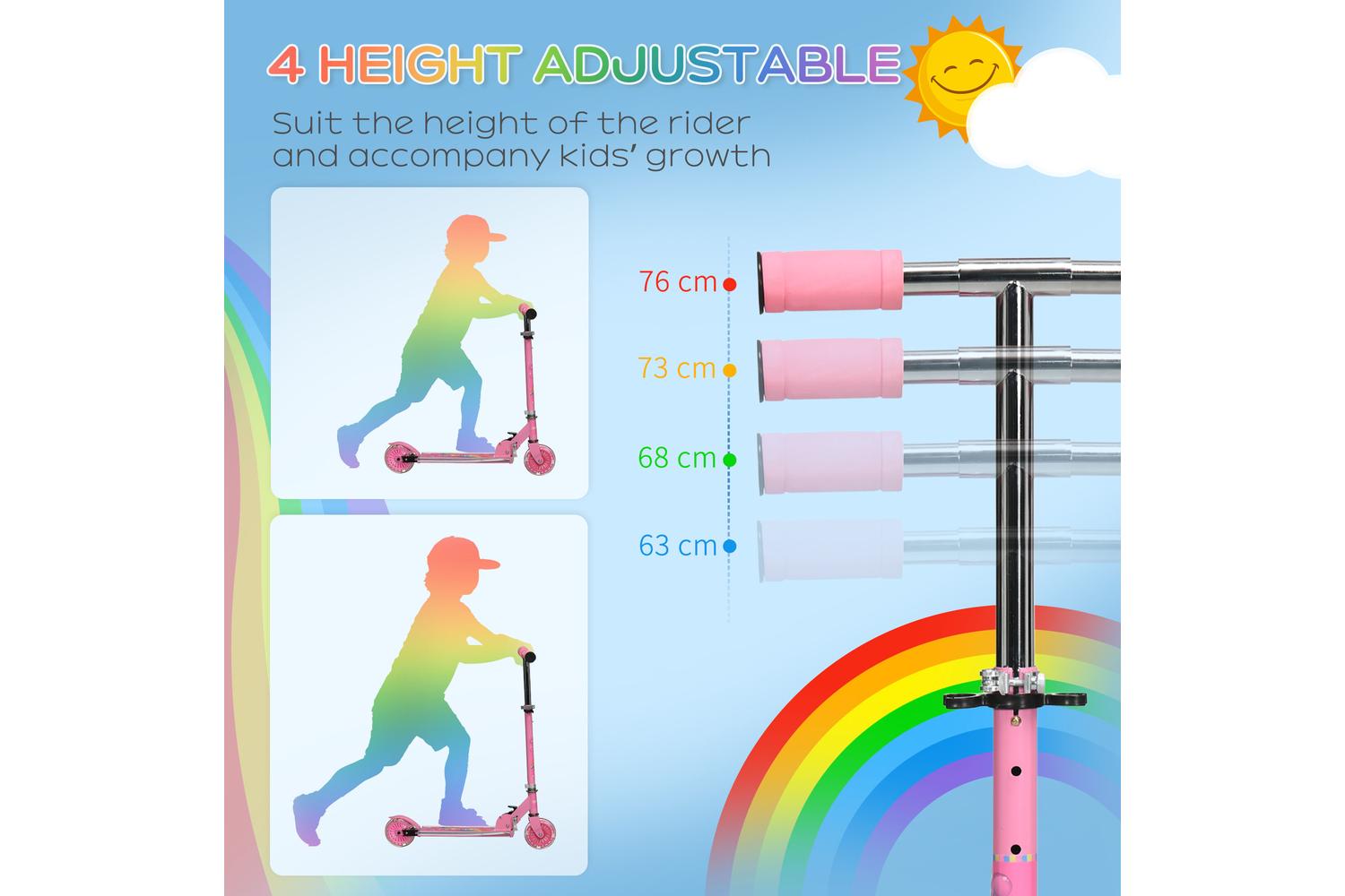 Homcom 371-047V00PK Kids Adjustable Scooter with Lights & Music | Pink-4