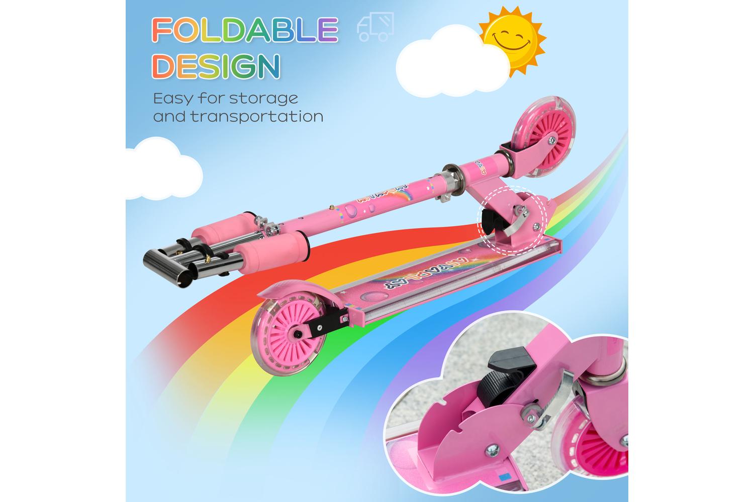 Homcom 371-047V00PK Kids Adjustable Scooter with Lights & Music | Pink-5