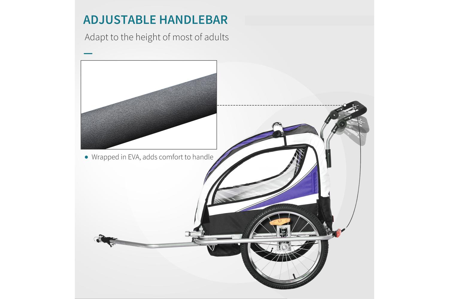Homcom 440-001VT Steel Frame Children's 2-Seater Jogger Trailer | Purple-6