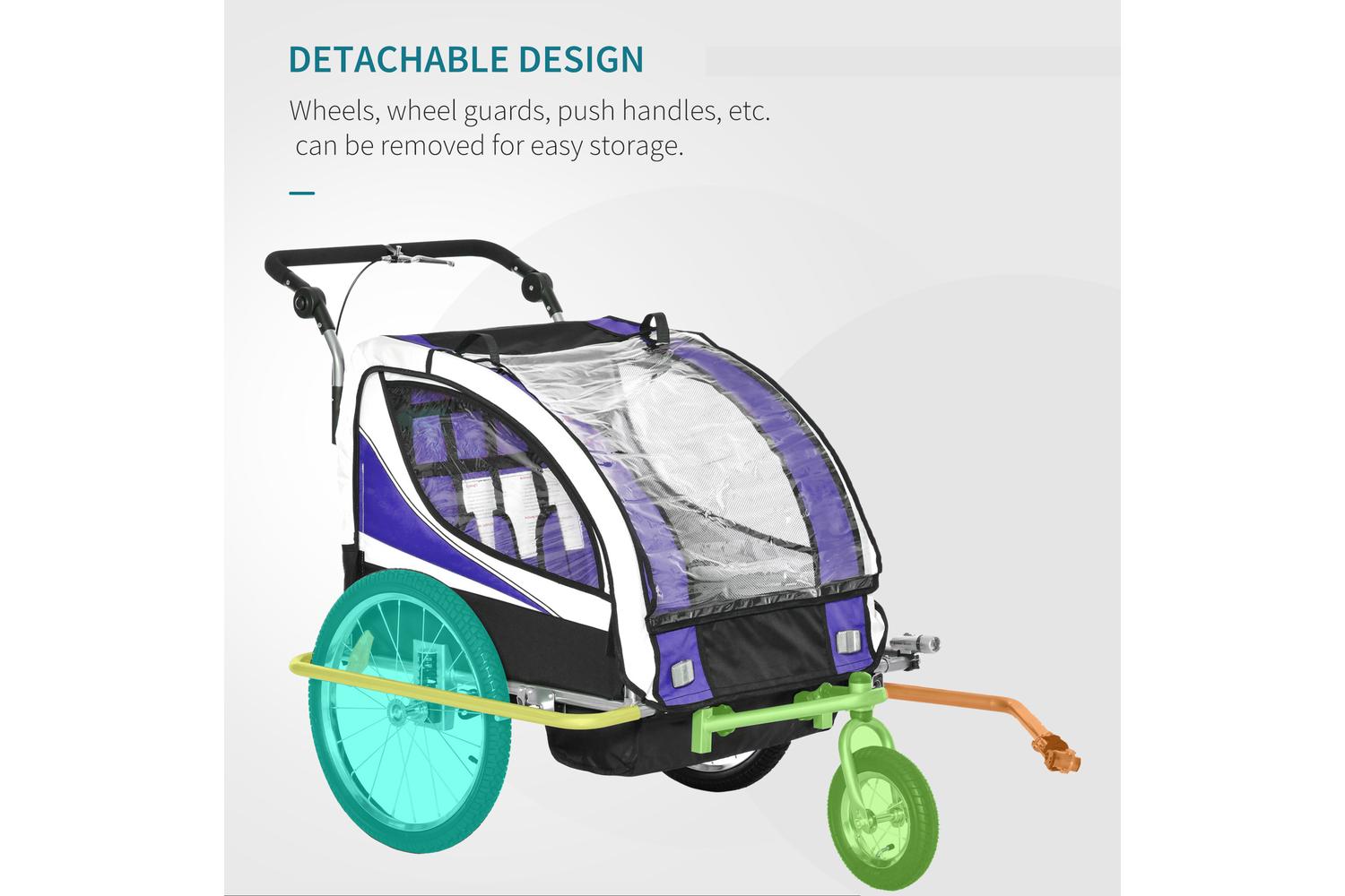 Homcom 440-001VT Steel Frame Children's 2-Seater Jogger Trailer | Purple-8
