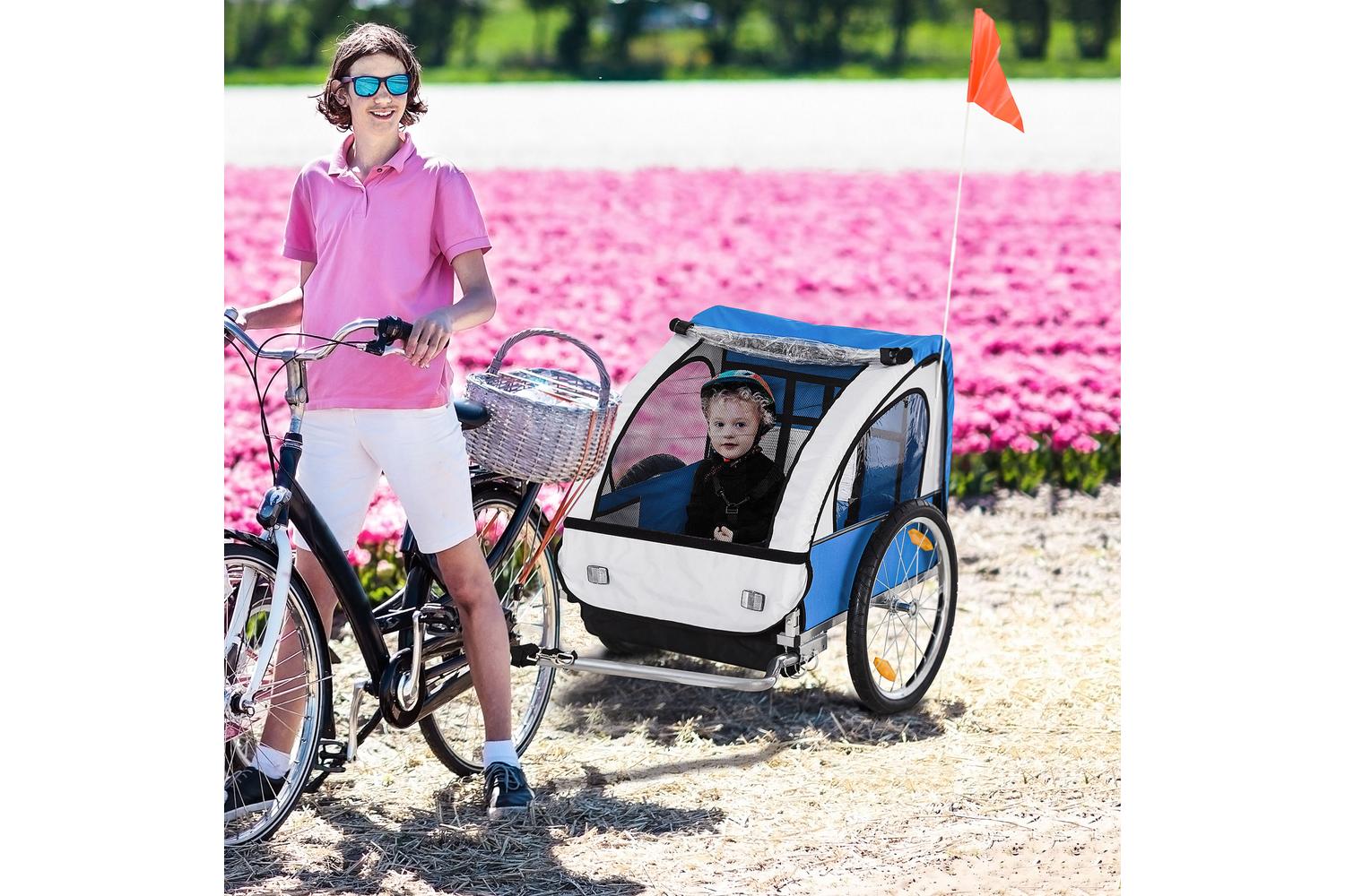 Homcom 4440-008BU Steel Frame Children's 2-Seater Bicycle Trailer | Blue