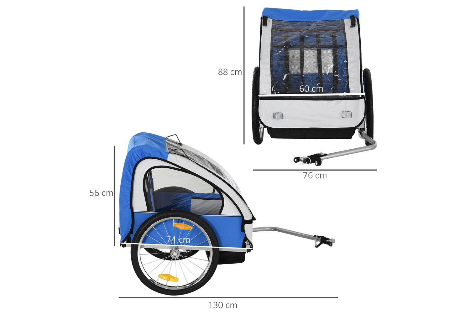 Homcom 4440-008BU Steel Frame Children's 2-Seater Bicycle Trailer | Blue-2